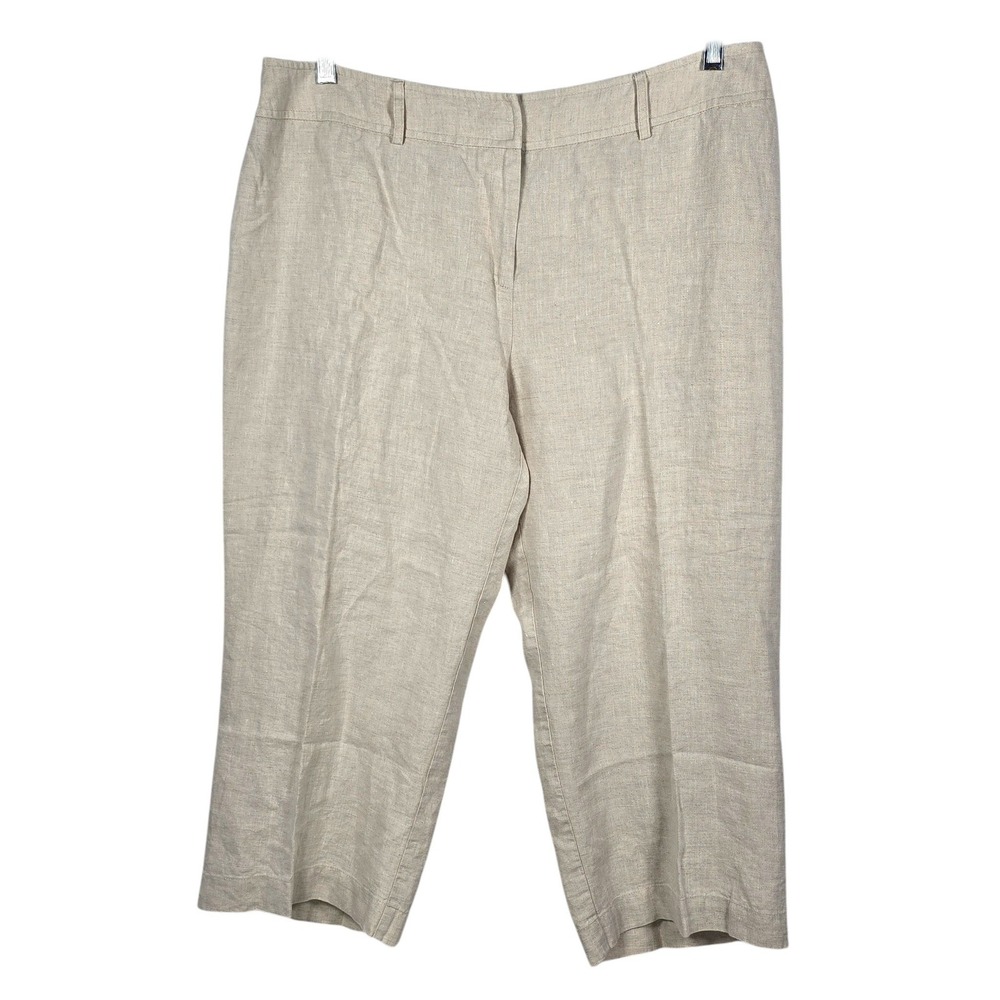 Style & Co Capris Womens 18 100% Linen Cropped Pants Beige Oatmeal Casual Summer